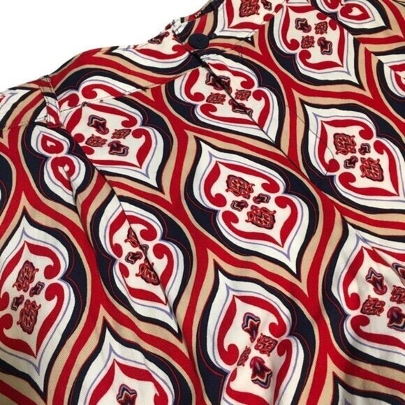 Liz Claiborne Wide Leg Pants Women Size 18 Flat Front Comfort Red Blue Geo Print - Picture 5 of 15